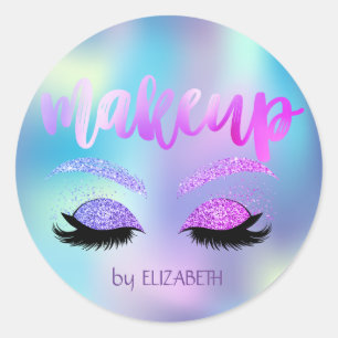 Elegante Moder Meisjesachtige Glitter Wimpers Holo Ronde Sticker