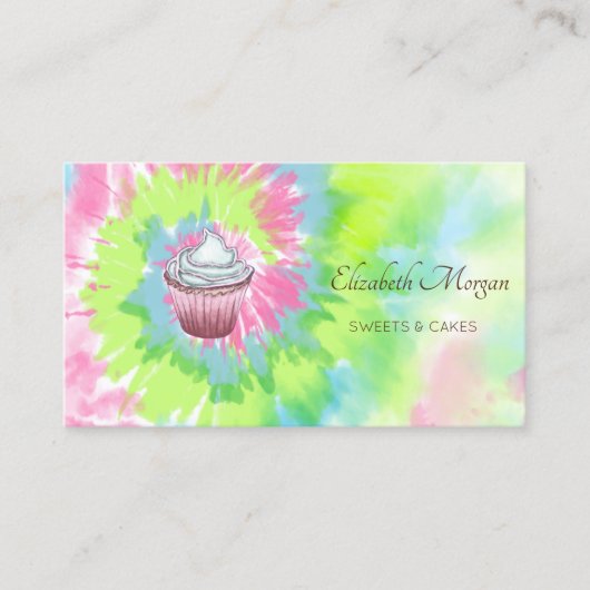 Elegante modern, chic cupcake tie-dye visitekaartje (Voorkant)