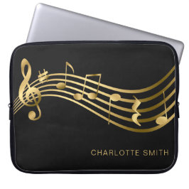 Elegante Modern Gold&Black Muzieknoten Laptop Sleeve