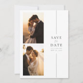 Elegante moderne 4 foto bruiloft Bewaar de datum Kaart (Voorkant)