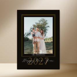 Elegante moderne 4 foto collage zwart goud nieuwja feestdagenkaart