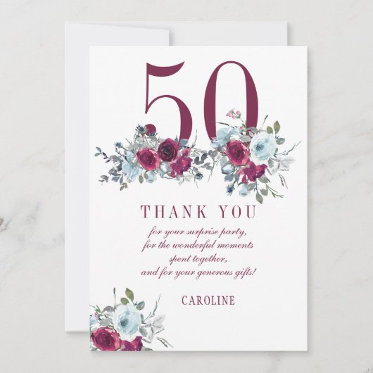 Elegante moderne 50e mijlpaal verjaardag bedankkaart (Voorkant)