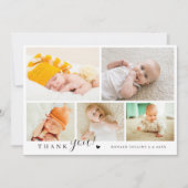 Elegante & Moderne 5 Foto Collage Baby Shower Bedankkaart (Voorkant)