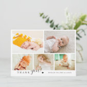 Elegante & Moderne 5 Foto Collage Baby Shower Bedankkaart (Staand voorkant)