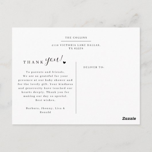 Elegante & Moderne 5 Foto Collage Baby Shower Briefkaart (Achterkant)