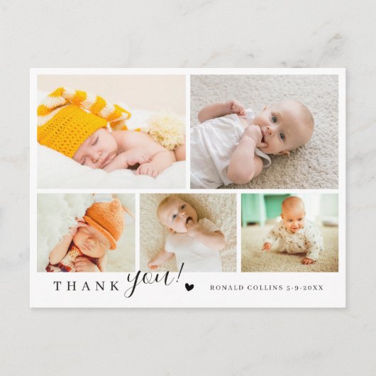 Elegante & Moderne 5 Foto Collage Baby Shower Briefkaart (Voorkant)