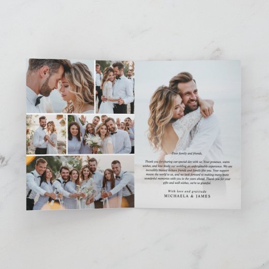 Elegante moderne 8-foto bruiloft bedankkaart (Binnen)