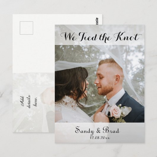 Elegante moderne aangepaste foto bruiloft aankondi briefkaart (Voorkant / Achterkant)