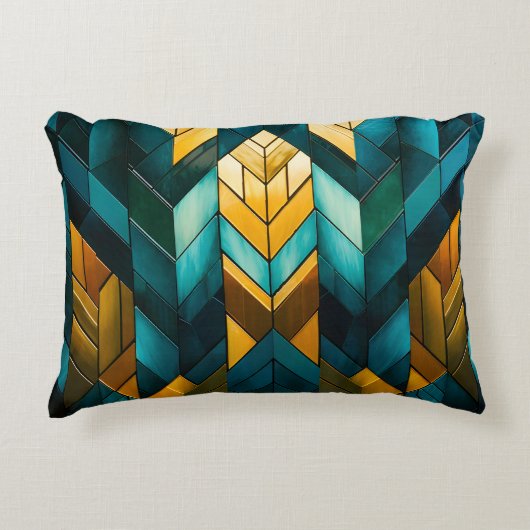 Elegante moderne abstracte goud teal geometrisch accent kussen (Voorkant)