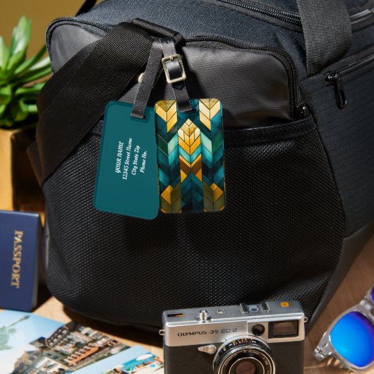 Elegante Moderne Abstracte Goud Teal Geometrisch Bagagelabel (Voorkant /achterkant)