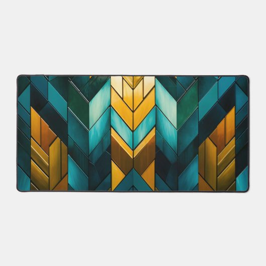Elegante Moderne Abstracte Goud Teal Geometrisch Bureaumat (Voorkant)