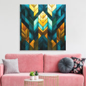Elegante Moderne Abstracte Goud Teal Geometrisch Canvas Afdruk (Insitu (Woonkamer))