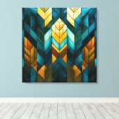 Elegante Moderne Abstracte Goud Teal Geometrisch Canvas Afdruk (Insitu (Houten vloer))