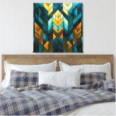 Elegante Moderne Abstracte Goud Teal Geometrisch Canvas Afdruk (Insitu (Slaapkamer))