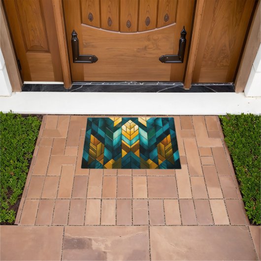 Elegante Moderne Abstracte Goud Teal Geometrisch Deurmat (Buiten)