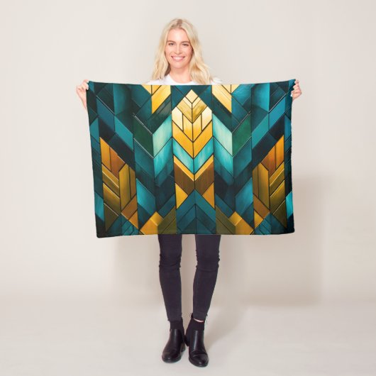 Elegante moderne abstracte goud teal geometrisch fleece deken (In situ)