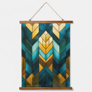 Elegante moderne abstracte goud teal geometrisch hangend wandkleed