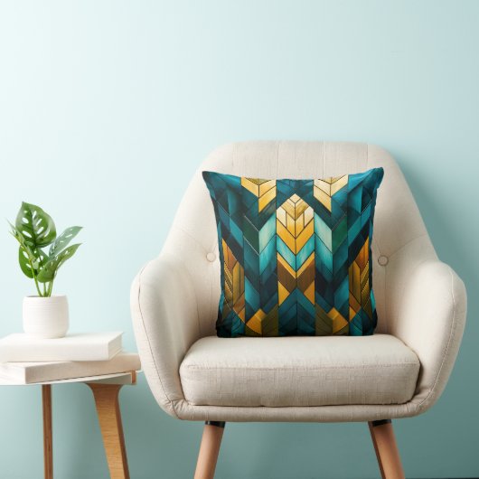Elegante Moderne Abstracte Goud Teal Geometrisch Kussen (Stoel)