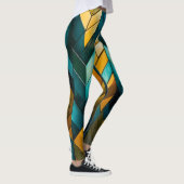 Elegante Moderne Abstracte Goud Teal Geometrisch Leggings (Rechts)