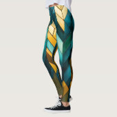 Elegante Moderne Abstracte Goud Teal Geometrisch Leggings (Links)