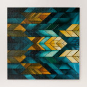 Elegante Moderne Abstracte Goud Teal Geometrisch Legpuzzel (Horizontaal)