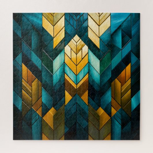 Elegante Moderne Abstracte Goud Teal Geometrisch Legpuzzel (Verticaal)