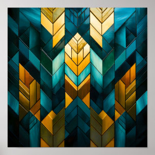 Elegante Moderne Abstracte Goud Teal Geometrisch Poster