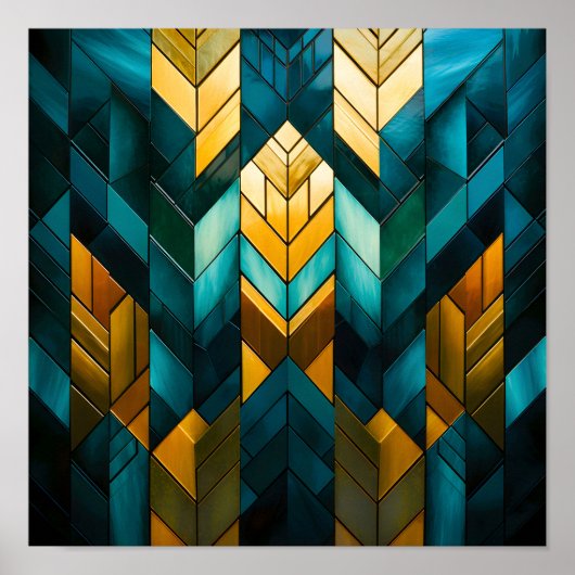Elegante Moderne Abstracte Goud Teal Geometrisch Poster (Voorkant)