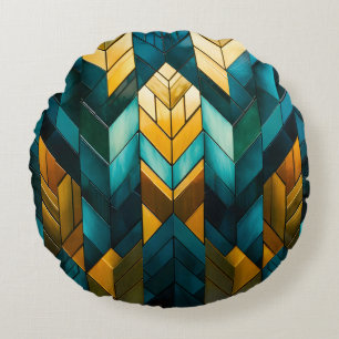 Elegante Moderne Abstracte Goud Teal Geometrisch Rond Kussen
