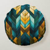 Elegante Moderne Abstracte Goud Teal Geometrisch Rond Kussen (Achterkant)