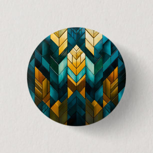 Elegante Moderne Abstracte Goud Teal Geometrisch Ronde Button 3,2 Cm