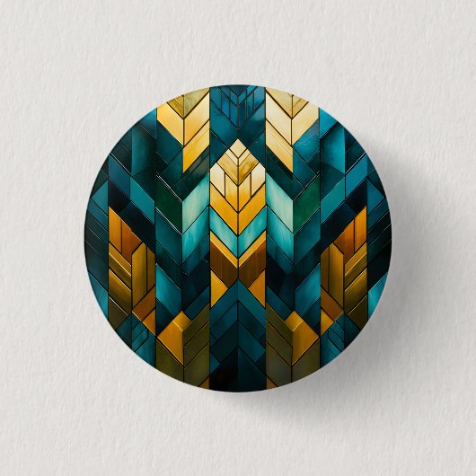 Elegante Moderne Abstracte Goud Teal Geometrisch Ronde Button 3,2 Cm (Voorkant)