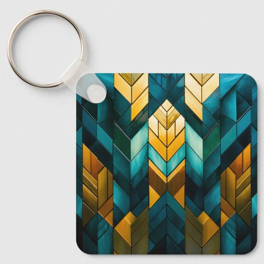 Elegante Moderne Abstracte Goud Teal Geometrisch Sleutelhanger (Voorkant)