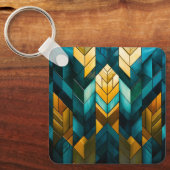Elegante Moderne Abstracte Goud Teal Geometrisch Sleutelhanger (Voorkant)