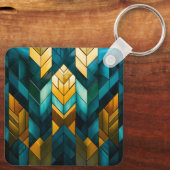 Elegante Moderne Abstracte Goud Teal Geometrisch Sleutelhanger (Achterkant)