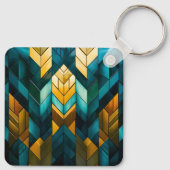 Elegante Moderne Abstracte Goud Teal Geometrisch Sleutelhanger (Achterkant)