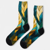 Elegante moderne abstracte goud teal geometrisch sokken (Links)