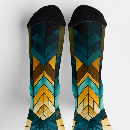 Elegante moderne abstracte goud teal geometrisch sokken (Top)