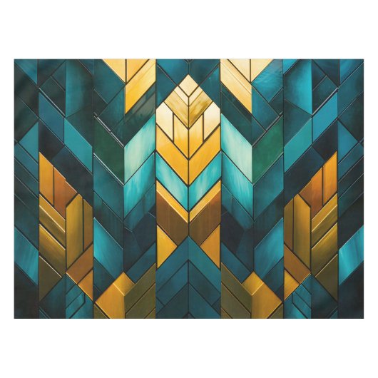 Elegante Moderne Abstracte Goud Teal Geometrisch Tafelkleed (Voorkant (Horizontaal))