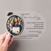 Elegante, moderne Afstudeerder foto Afstuderen, zw Acryl Uitnodigingen (Insitu (Draagbaar))