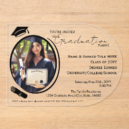 Elegante, moderne Afstudeerder foto Afstuderen, zw Acryl Uitnodigingen