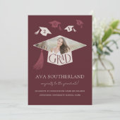 Elegante moderne afstudeerhoed & kwast foto afstud aankondiging (Staand voorkant)