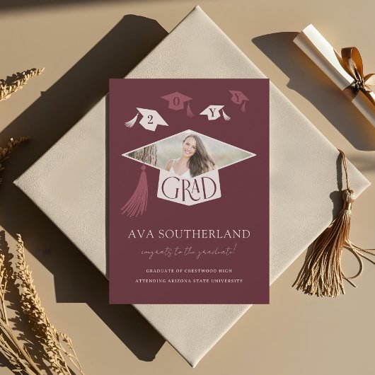 Elegante moderne afstudeerhoed & kwast foto afstud aankondiging