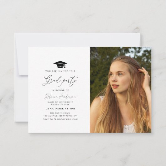 elegante moderne afstudeeruitnodiging en -aankondi bedankkaart (Achterkant)