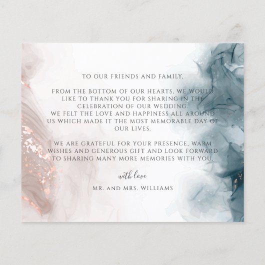 Elegante moderne alcohol inkt blush blauw dank u (Achterkant)