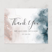 Elegante moderne alcohol inkt blush blauw dank u (Voorkant)