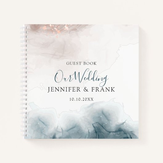 Elegante moderne alcohol inkt blush blauw notitieboek (Voorkant)