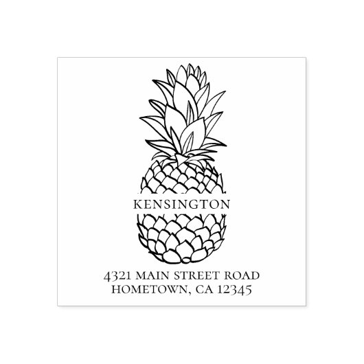 Elegante Moderne Ananas Familienaam Adres Rubberstempel (Afrduk)
