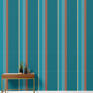 Elegante, moderne Aqua Blue en Rust Stone Stripes Behang