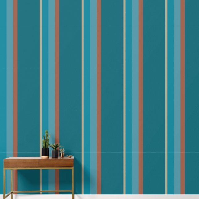Elegante, moderne Aqua Blue en Rust Stone Stripes Behang (Hal)